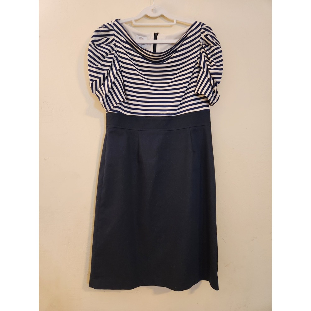Suzi Chin For Laggy Boutique Size 10 Navy Blue White Stripe Short Sleeve Dress